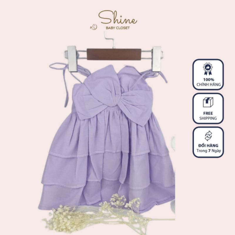 Váy cho bé gái dáng xòe 3 tầng đính nơ kiểu buộc dây màu tím pastel Shine Baby Closet
