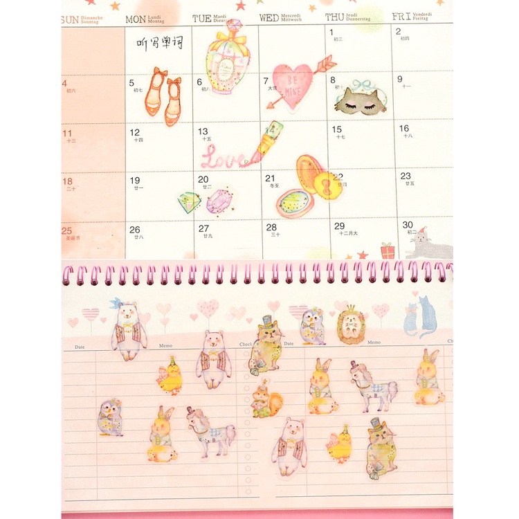 Enjoymore 🔮 Set 48 Miếng Dán Sticker Ánh Nhũ Họa Tiết Hoạt Hình Trang Trí Sổ Tay Planner Tiện Lợi Bộ Sticker Hình Nhãn