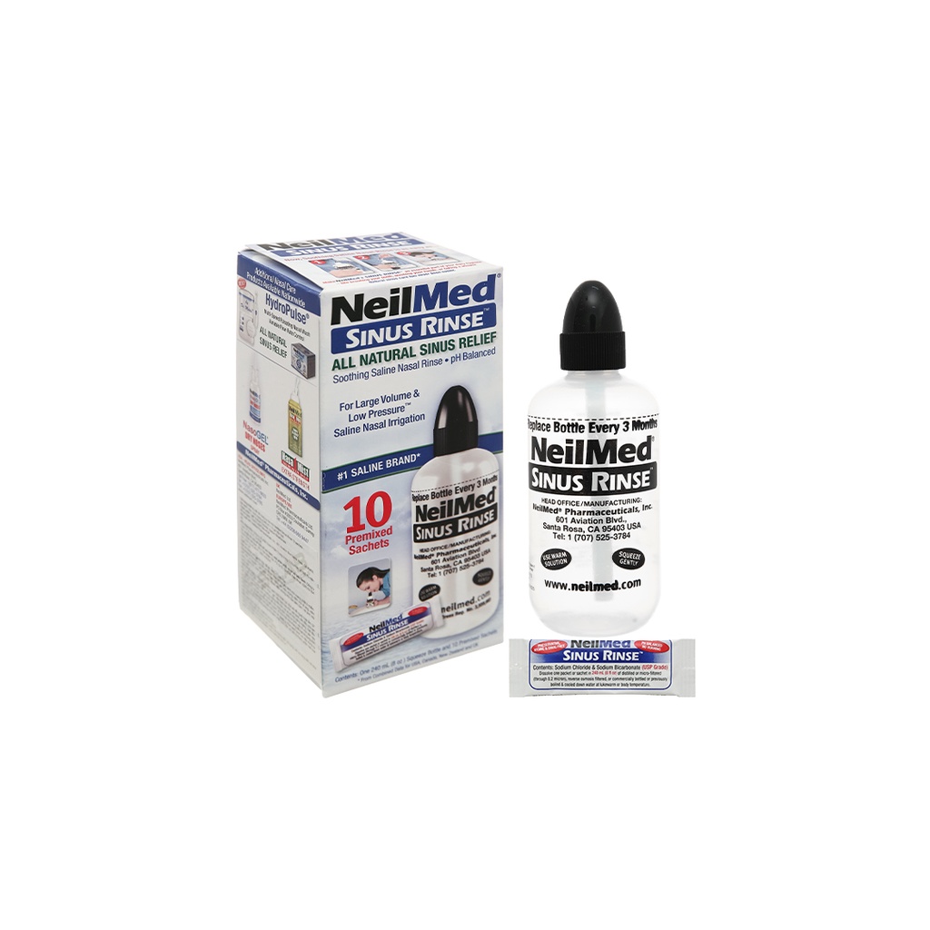 Bộ Dụng Cụ Rửa Mũi Cho Người Lớn NeilMed Sinus Rinse Starter 10 Sachets (Bình 240ml + 10 Gói)