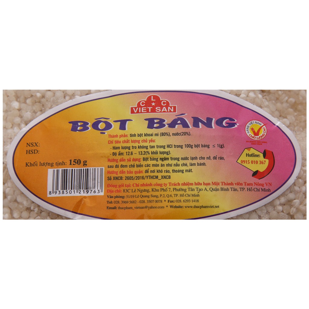 Bột báng Việt San gói 150-300g date 2020