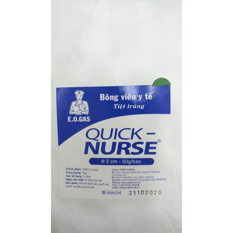 BÔNG VIÊN TIỆT TRÙNG QUICK-NURSE Ø3CM - 50GR