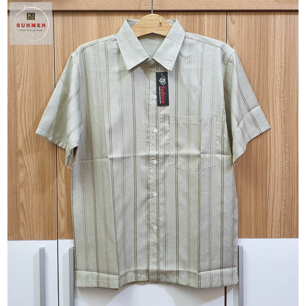 [HCM] Áo Sơ Mi Nam Trung Niên Kẻ Sọc Tay Ngắn Vải Lụa Xô Cao Cấp Siêu Mát From Rộng Rãi Thoải Mái SUNMEN Size Từ 50-90kg