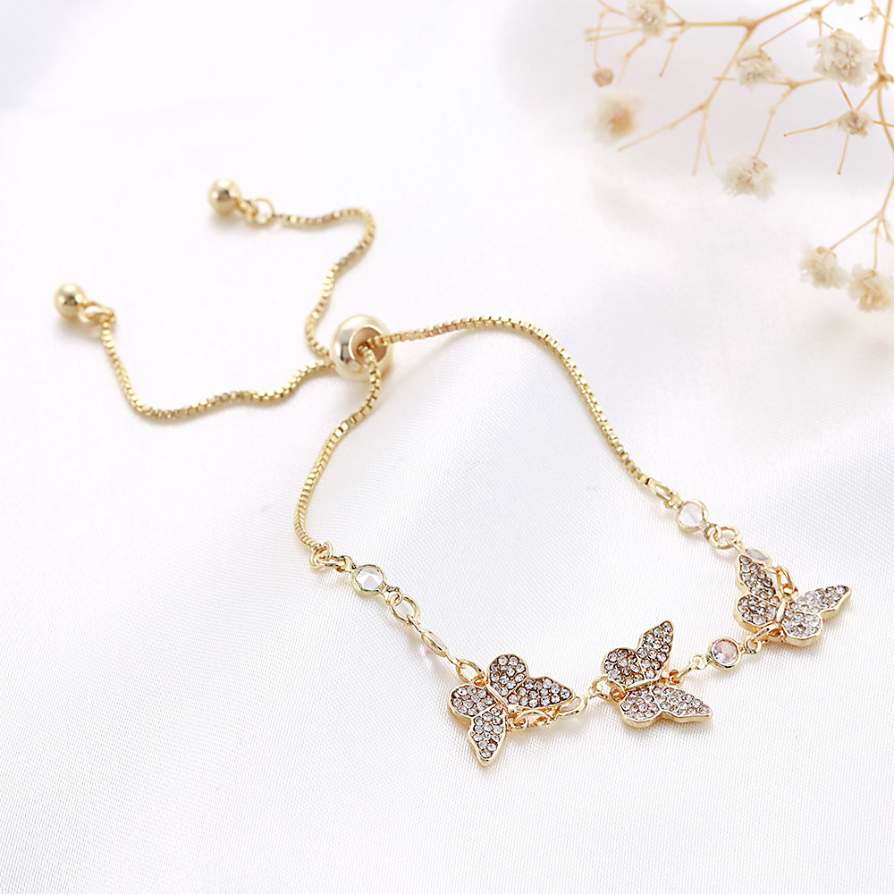 Vòng Tay Hợp Kim Mặt Hình Bướm Đính Đá Xinh Xắn Cho Nữ