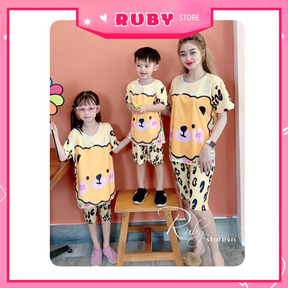 Đồ bộ thun 3D mẹ và bé size đến 70kg chất thun mềm mát in hình gấu dễ thương Bộ thun đùi lửng DBRBD FULL SIZE