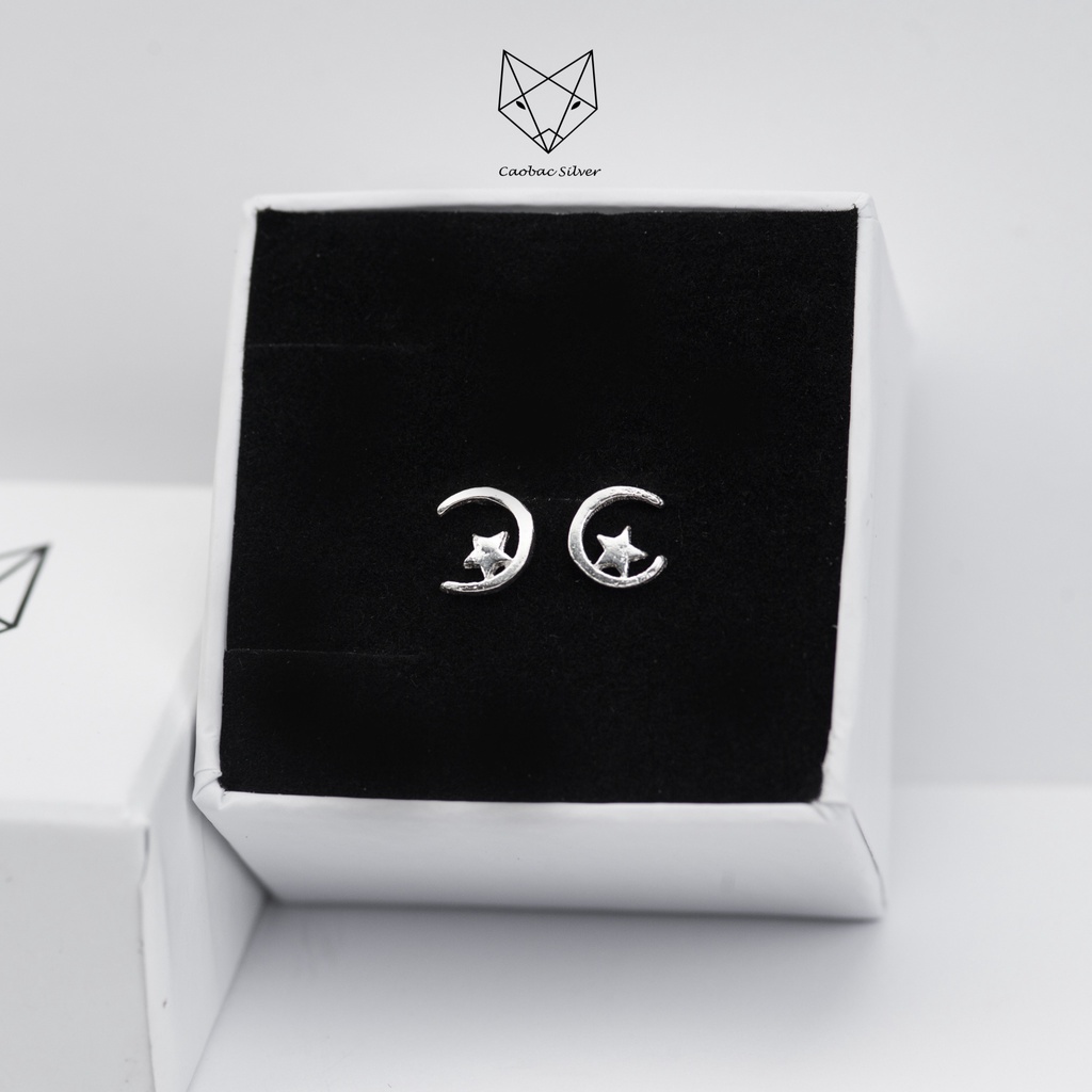 Khuyên Bạc Ta Cao Cấp CaoBac Silver Vầng Trăng Khuyết Dễ Thương Làm Quà Tặng Cho Bạn Gái