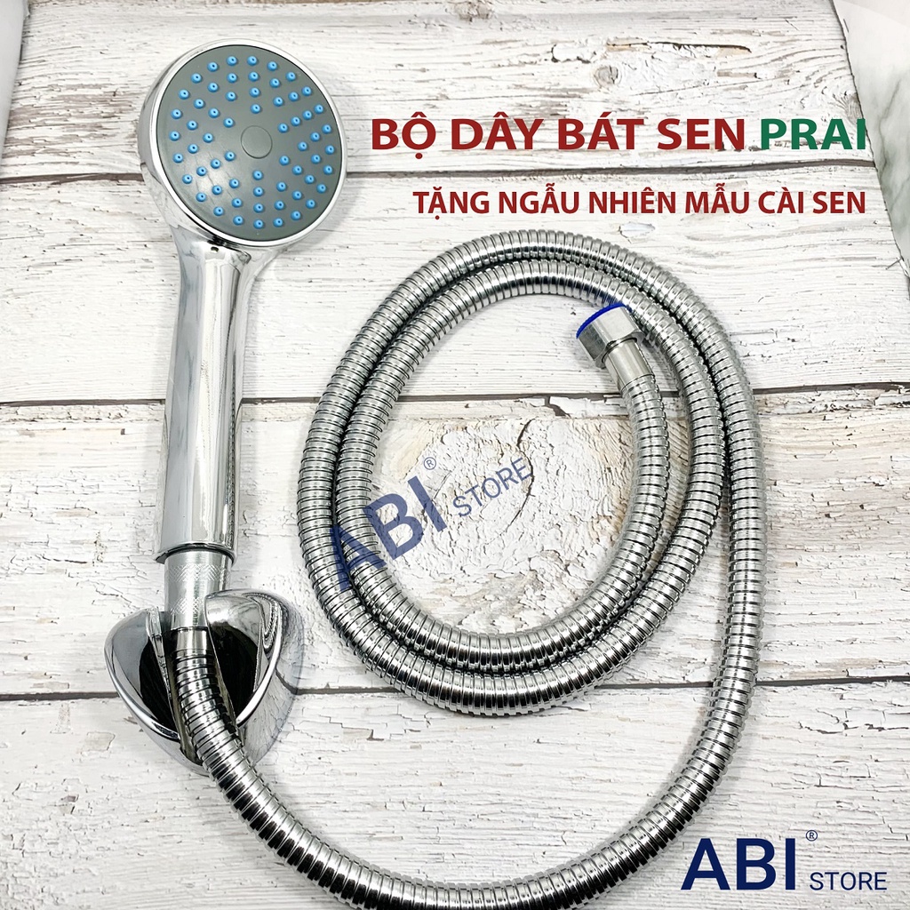Bộ dây bát sen tắm nhựa mạ crome Prai, dây sen inox kèm tay sen giá rẻ tặng cài