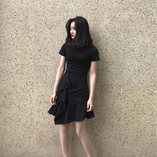 Đầm đuôi cá eo cao phối bèo nhún trang nhã cho nữ