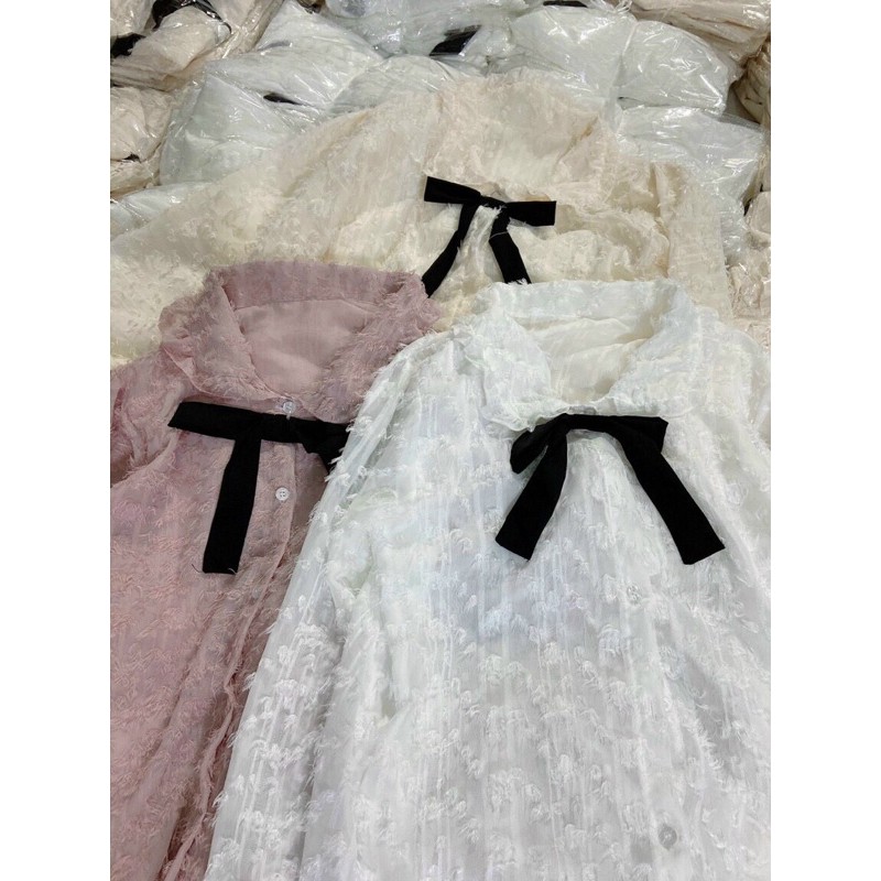 Áo lông cườm phối nơ