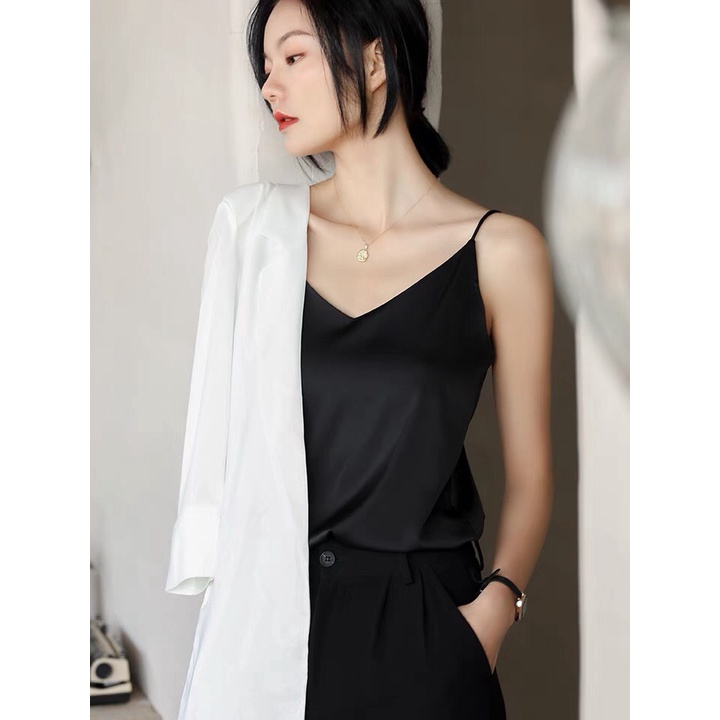 Áo 2 dây lụa hàn cao cấp KOALA, áo lụa 2 dây Vintage siêu xinh - HD04