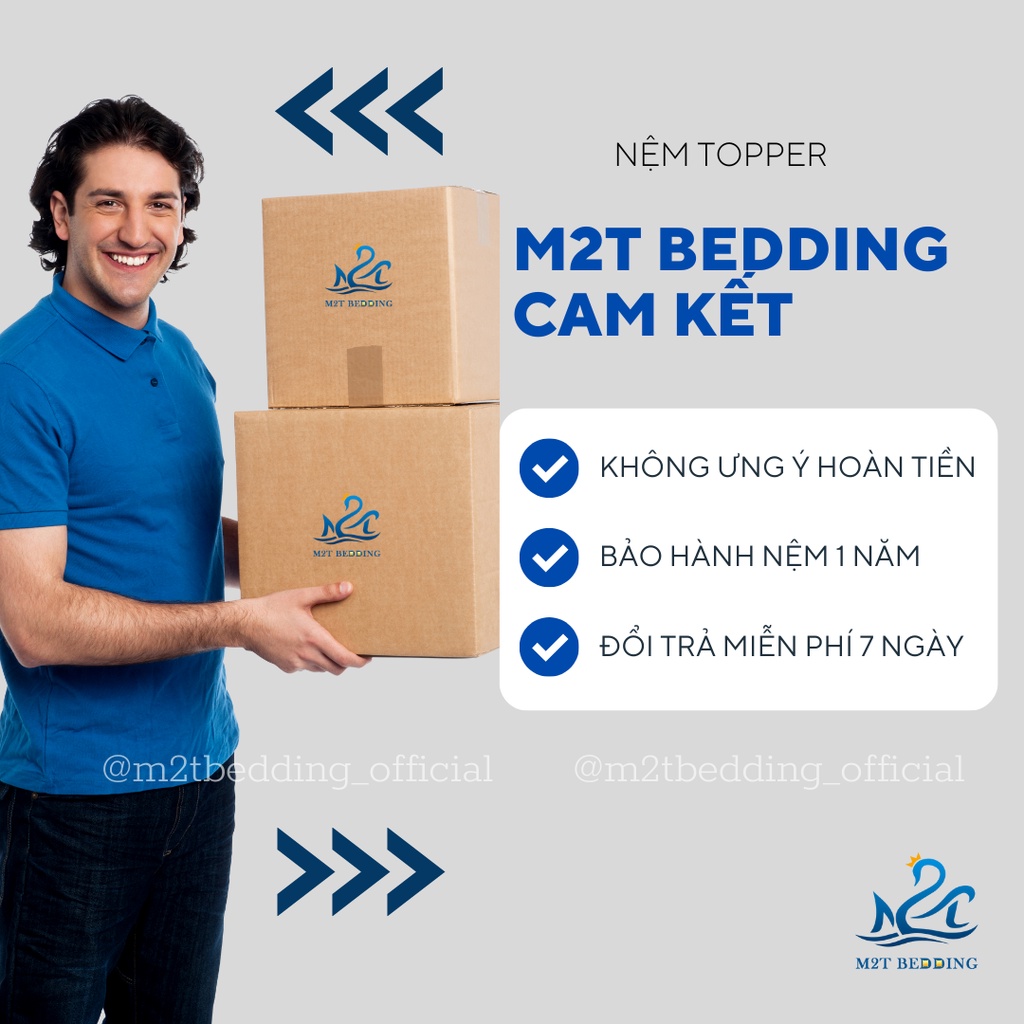 Nệm topper xuất Nhật M2T BEDDING dày mềm mịn đủ kích thước đệm gấp gọn đa năng