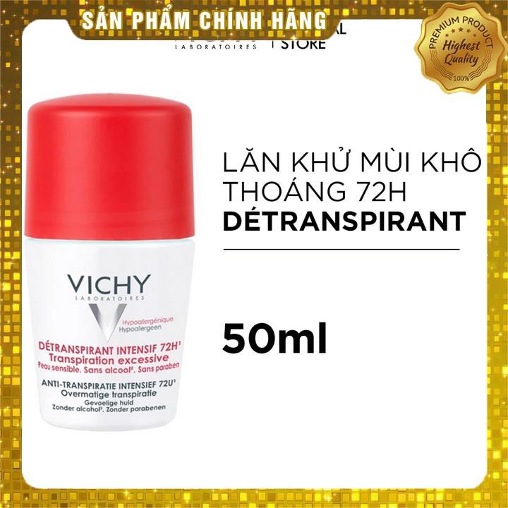 Lăn khô thoáng vùng da dưới cánh tay 72h Vichy Détranspirant Intensif 50ml