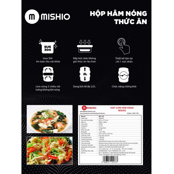 Hộp hâm nóng thức ăn M182 inox 304 - dùng cho dân VP, học sinh, người đi làm, nấu cơm | BigBuy360 - bigbuy360.vn