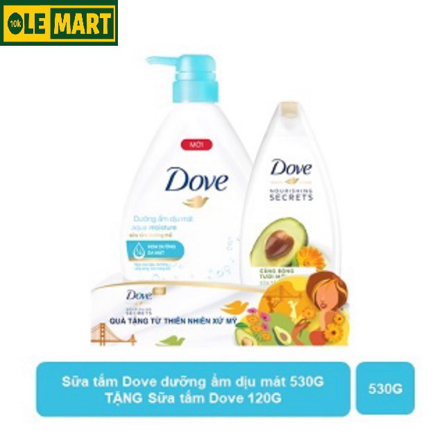 Sữa Tắm Dove Dưỡng Ẩm Sáng Mịn Chai 530g - Tặng Kèm Sữa Tắm Dove Chai 120g