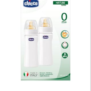 Hộp 2 Bình Thủy Tinh Núm Latex Chicco (240ml)