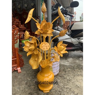 Bình hoa sen 11 cành, hoa gỗ sữa bình xà cừ