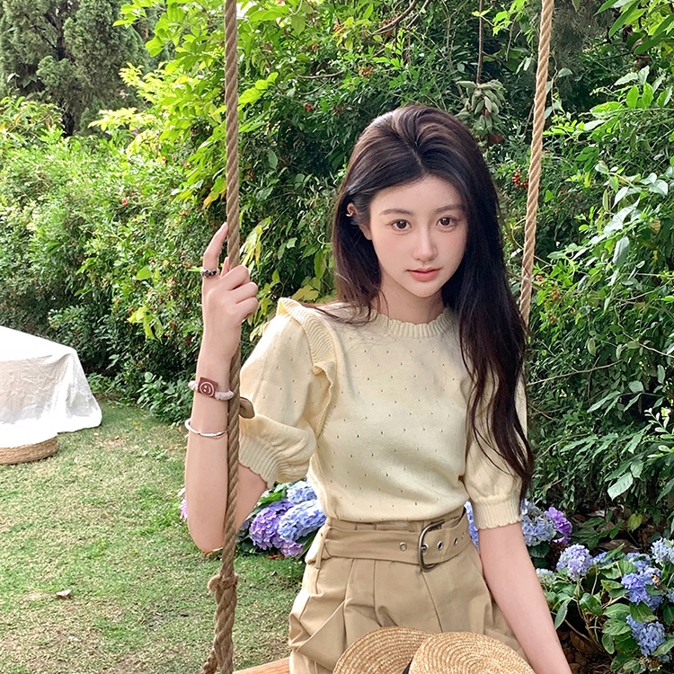 Áo thun dệt kim SUXI tay ngắn màu ngọt ngào thời trang mùa hè phong cách Hàn Quốc cho nữ