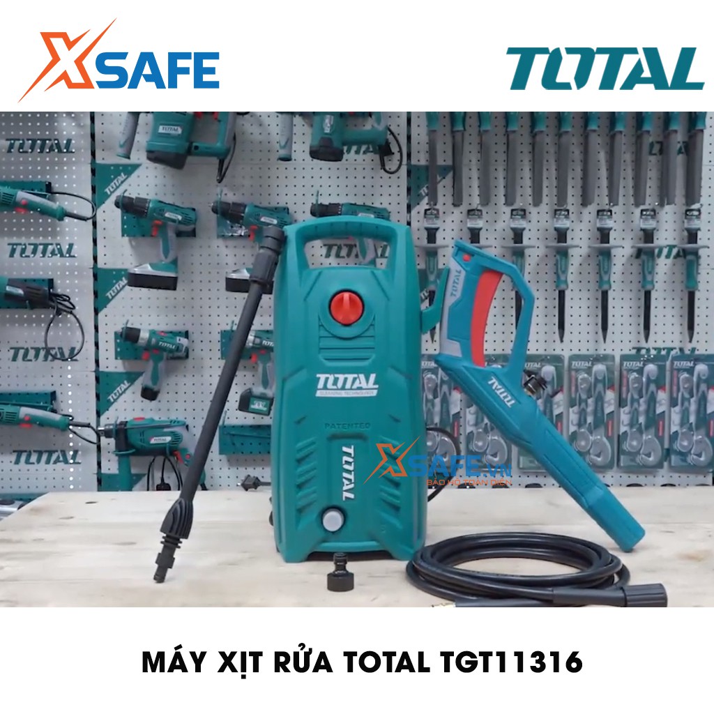 Máy xịt rửa TOTAL TGT11316 công suất 1300W áp lực tối đa 120Bar ứng dụng cho nhiều công việc, rửa xe, vệ sinh