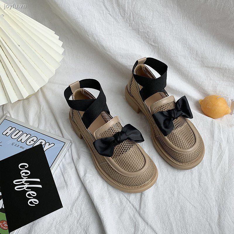 2021 spring and summer new bowknot breathable mesh English style small leather shoes Mary Jane single jk