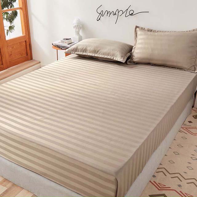 Bộ ga giường cotton kẻ khách sạn K'home ga kèm áo gối nằm kẻ sọc 3f đủ mọi kích thước nệm