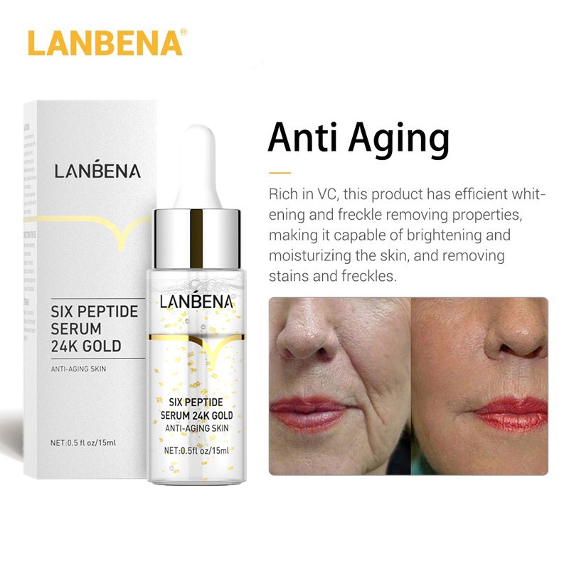 Serum dưỡng ẩm LANBENA Hyaluronic Acid/ Vitamin C/ 24K Vàng Sáu Peptide làm trắng da chống lão hóa 15ml