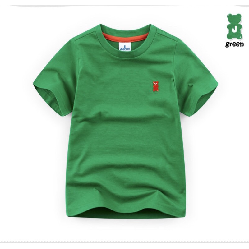 Áo cotton trơn bé trai bé gái thêu ngực gấu Jelis. HA2064