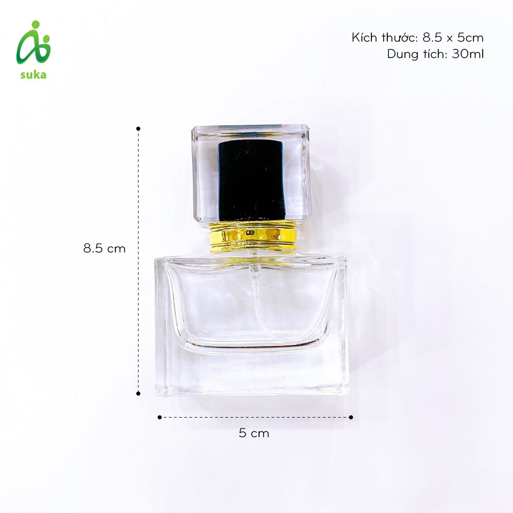 Vỏ lọ chiết, lưu trữ nước hoa thủy tinh dung tích 30ml nắp chữ nhật SK