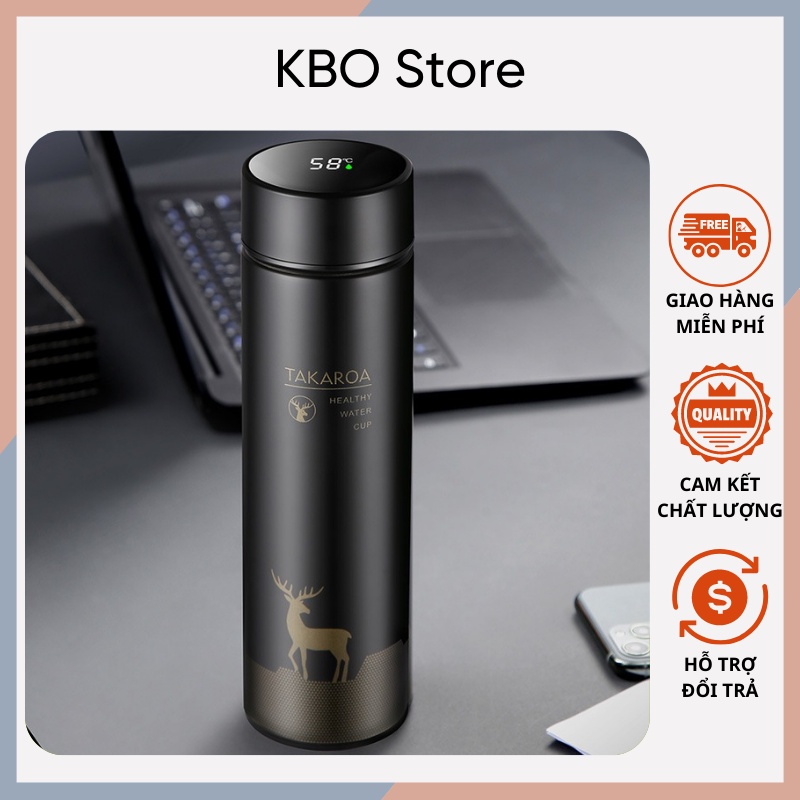 Bình Giữ Nhiệt Cao Cấp Hiển Thị Nhiệt Độ Có Cảm Ứng Có Lõi Lọc Chất Liệu Inox 500ml Làm Bình Trà Quà Tặng, KBO013