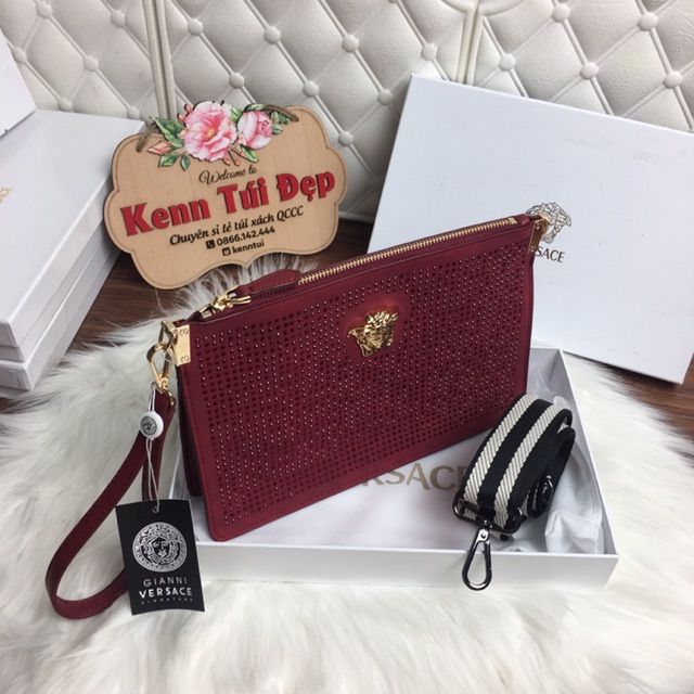 Túi cầm tay clutch đá nhiều màu có hộp kèm dây đeo chéo