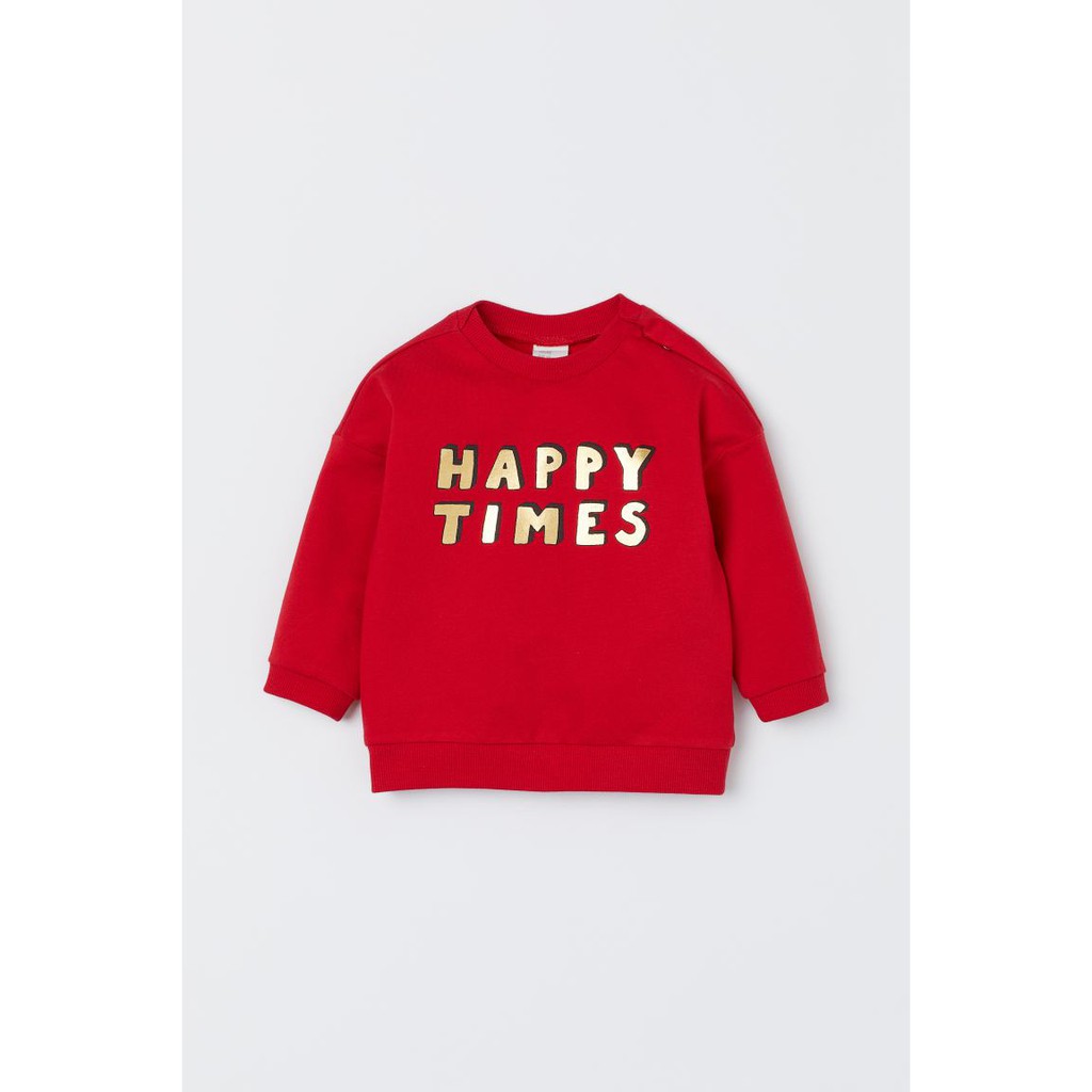 Áo nỉ bông đỏ Happy time HM H&M _hàng chính hãng authentic