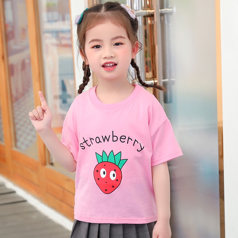 Áo Thun Cotton Tay Ngắn Cổ Tròn Thoáng Khí In Họa Tiết Hoạt Hình Dễ Thương Phong Cách Hàn Quốc Dành Cho Trẻ Em 80-130cm