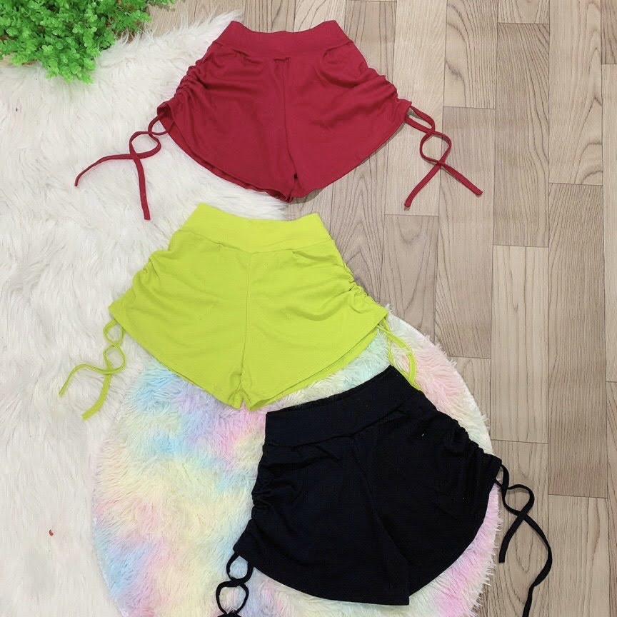 Quần đùi nữ thun gân rút dây 2 bên lưng cao thun dày dặn cho giãn 4 chiều