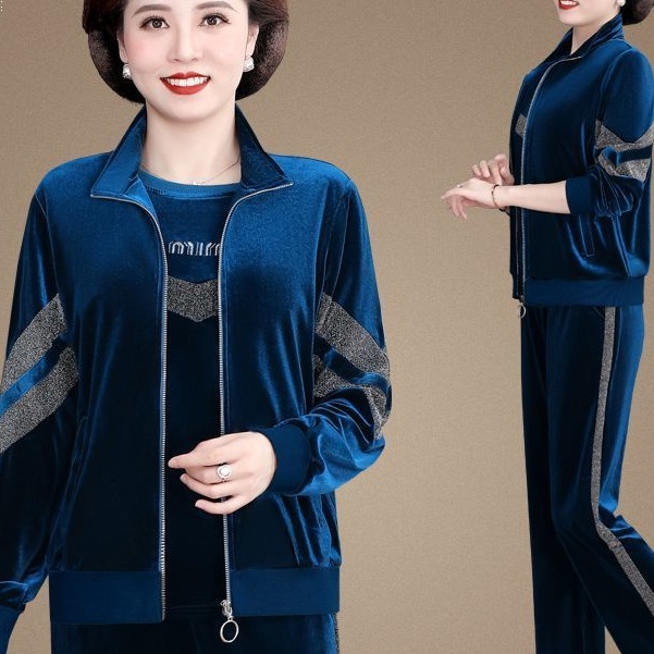 Áo khoác thể thao nữ cao cấp màu vàng nhung mùa thu cho nữ bộ đồ bà ba trung niên |
