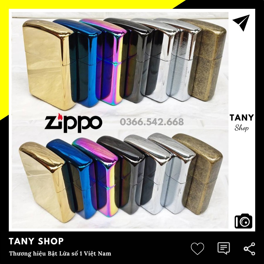 Vỏ Bật Lửa Zippo Trơn Nhiều Màu, Hộp Thiếc Tặng Kèm X-ang Mini - Hột quet độc lạ TANY SHOP ZPR04