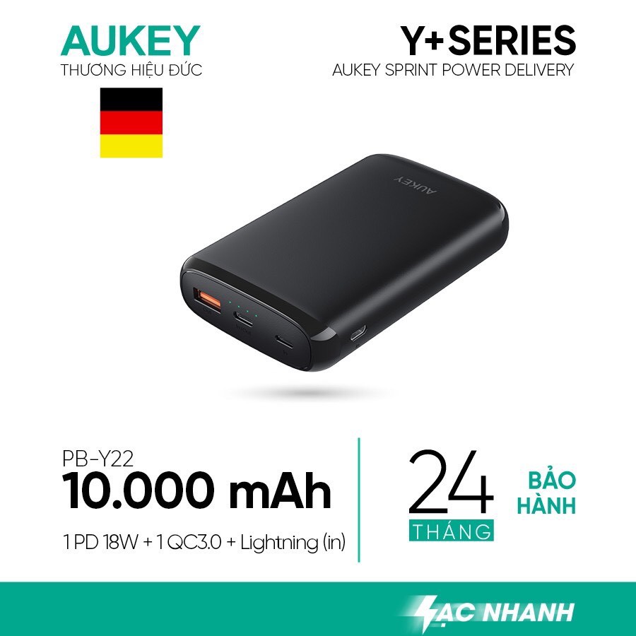 Pin sạc dự phòng AUKEY PB-Y22 Sạc Nhanh Quick Charge 3.0 Kèm Cổng Type C PD 18W - Hàng Chính Hãng