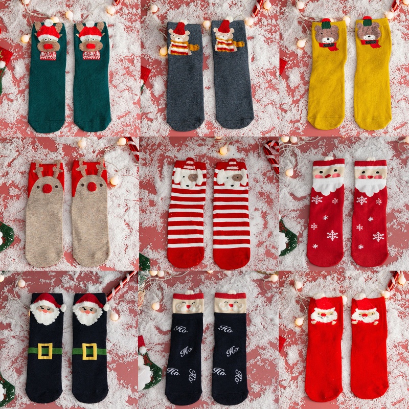 Vớ Cổ Trung In Họa Tiết Giáng Sinh Hoạt Hình 3D Phong Cách Nhật Bản Cho Nữ