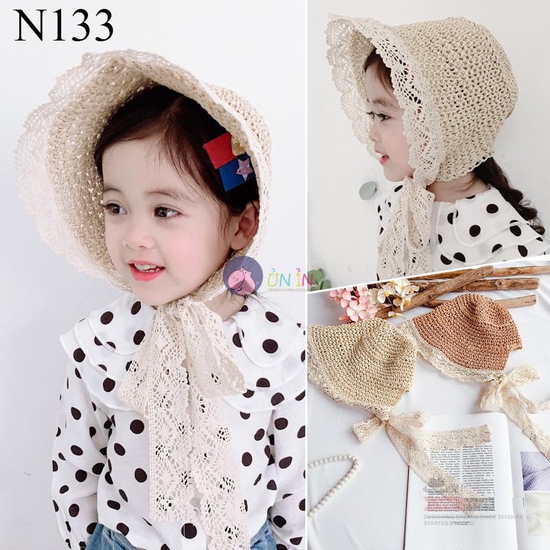 mũ cói viền ren cực xinh và kute cho bé