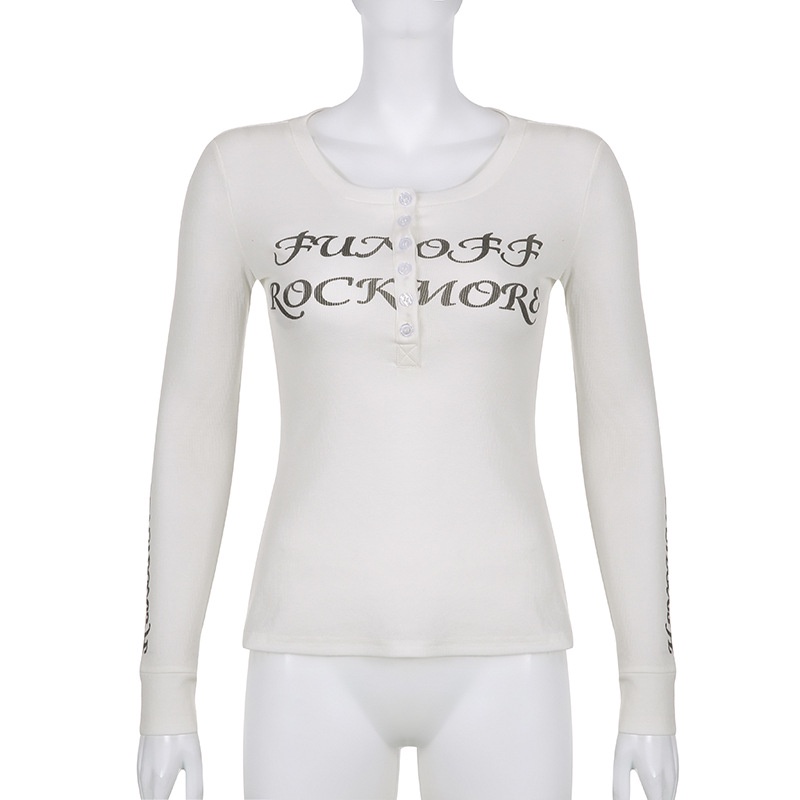 Áo Sơ Mi Dài Tay Cổ Chữ U In Chữ Thời Trang Dành Cho Nữ