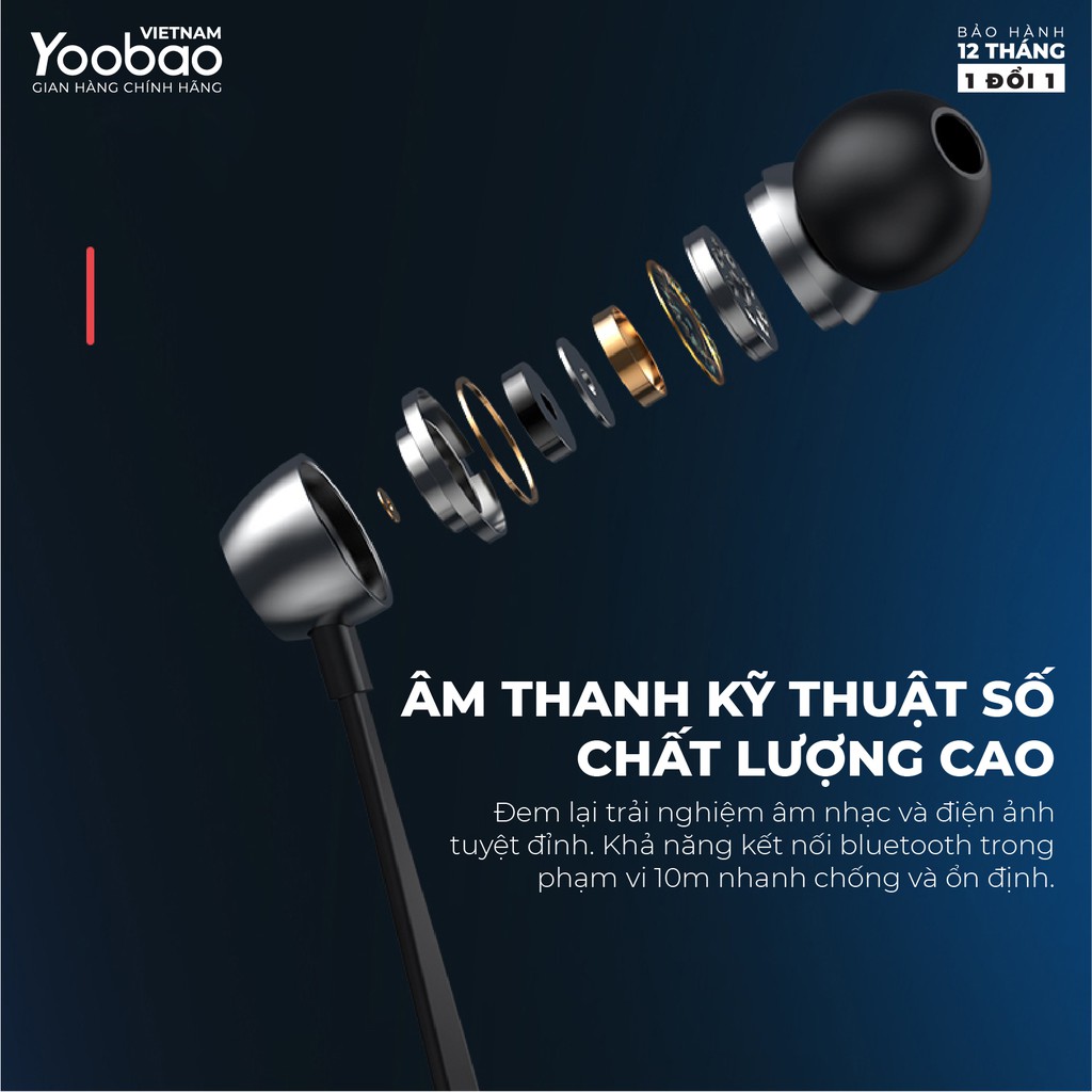 Tai nghe thể thao Bluetooth 5.0 Yoobao YB504 - Khử tiếng ồn - Hàng phân phối chính hãng - Bảo hành 12 tháng