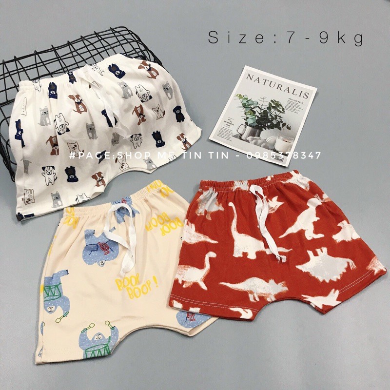 SET 3 quần dúm đùi cotton- cho bé (7-9kg màu như hình)cún-khỉ-khủng long