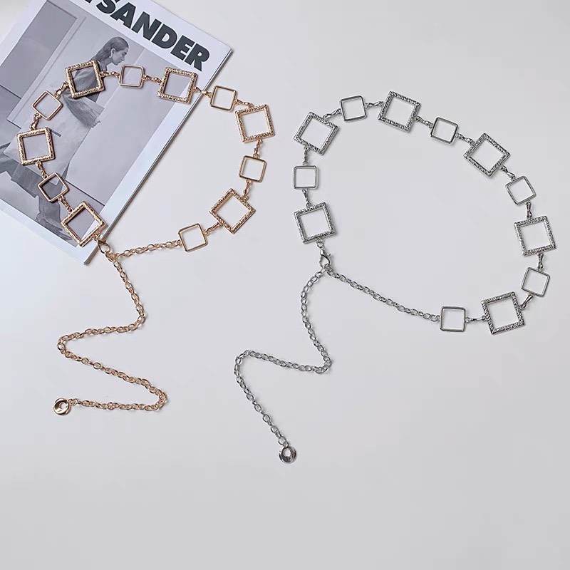 [ New] Chuỗi phụ kiện trang trí thắt lưng váy nữ Đai xích 2 màu ô vuông đơn giản cá tính