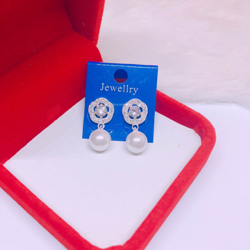 Bông tai hoa gắn hạt xinh xắn LINH MIU SILVER