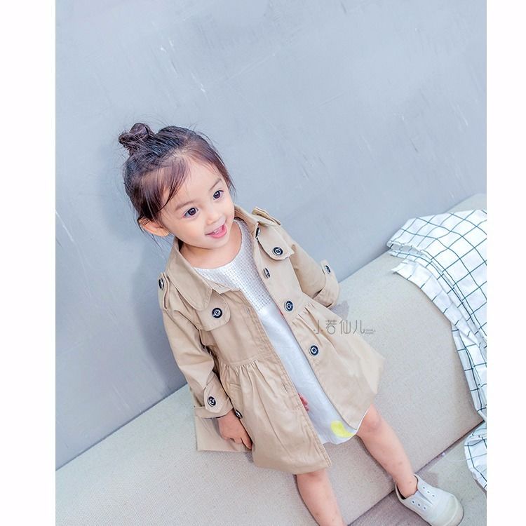☼∏Áo gió nữ dáng dài phiên bản hàn quốc 1 bé gái áo khoác xuân thu thời trang công chúa trẻ em 3 tuổi 2021 mùa thu mới