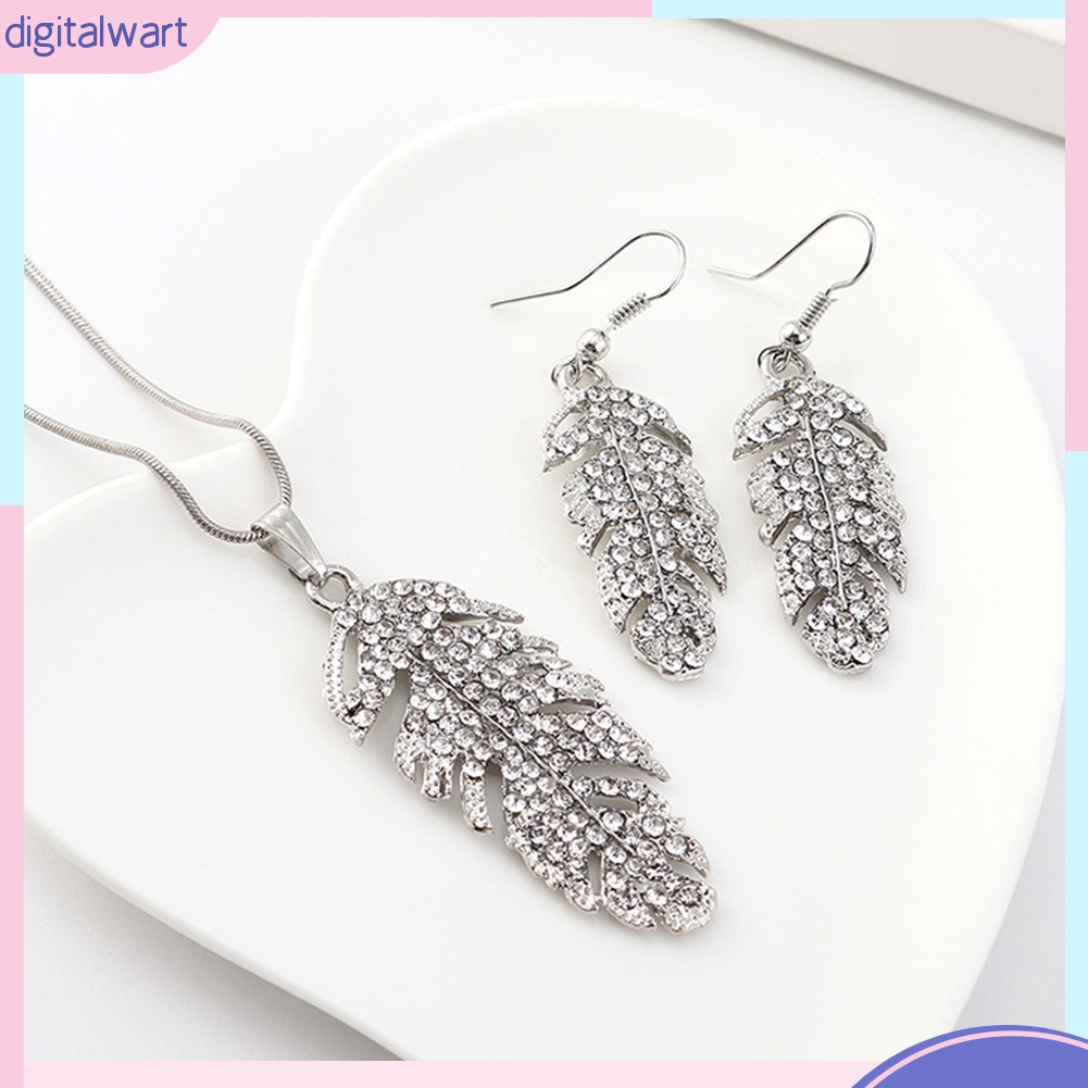 Bộ Dây Chuyền + Bông Tai Dáng Dài Hình Chiếc Lá Đính Đá Thời Trang Cho Nữ