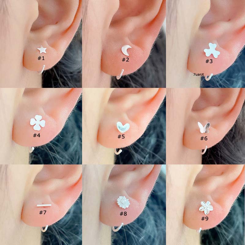 1 Bông Tai Hình Ngôi Sao/ Trái Tim/ Bông Hoa Chất Liệu Bạc S925 Không Gây Dị Ứng