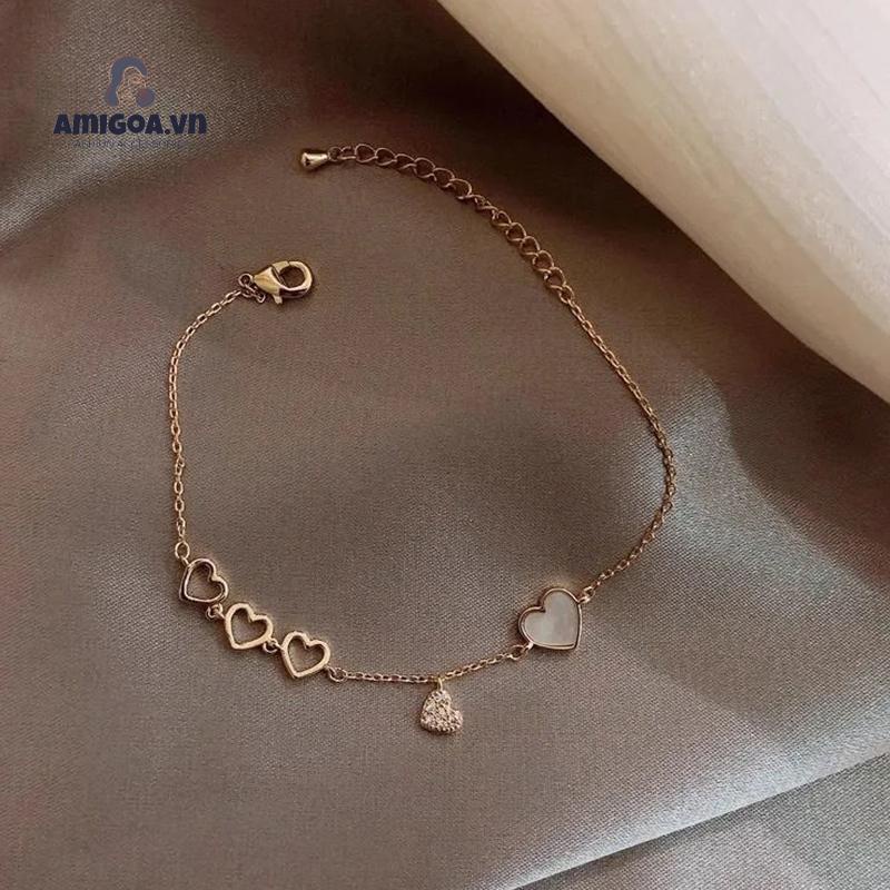 ✨✨Vòng Tay Hình Trái Tim Đỏ Đính Đá Zircon Thanh Lịch Phong Cách Hàn Quốc Cho Nữ