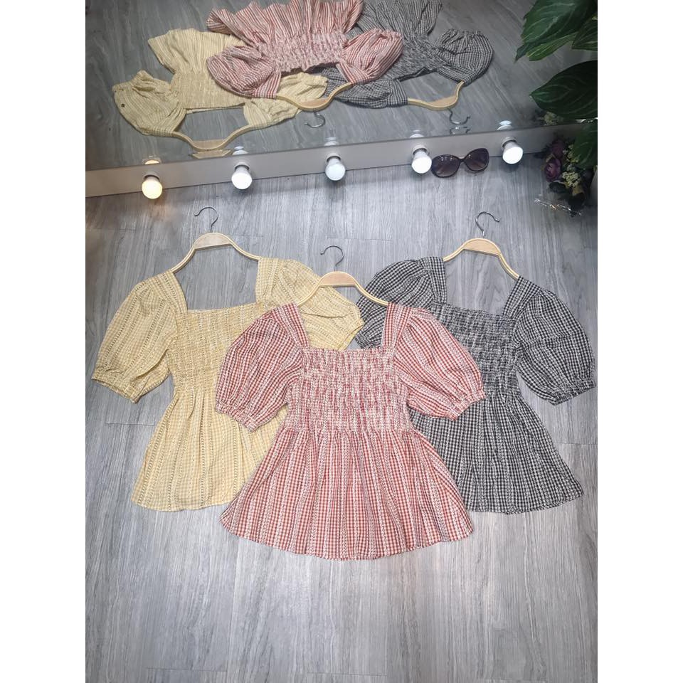 Áo kẻ Babydoll hoa tay bồng (kèm ảnh thật )