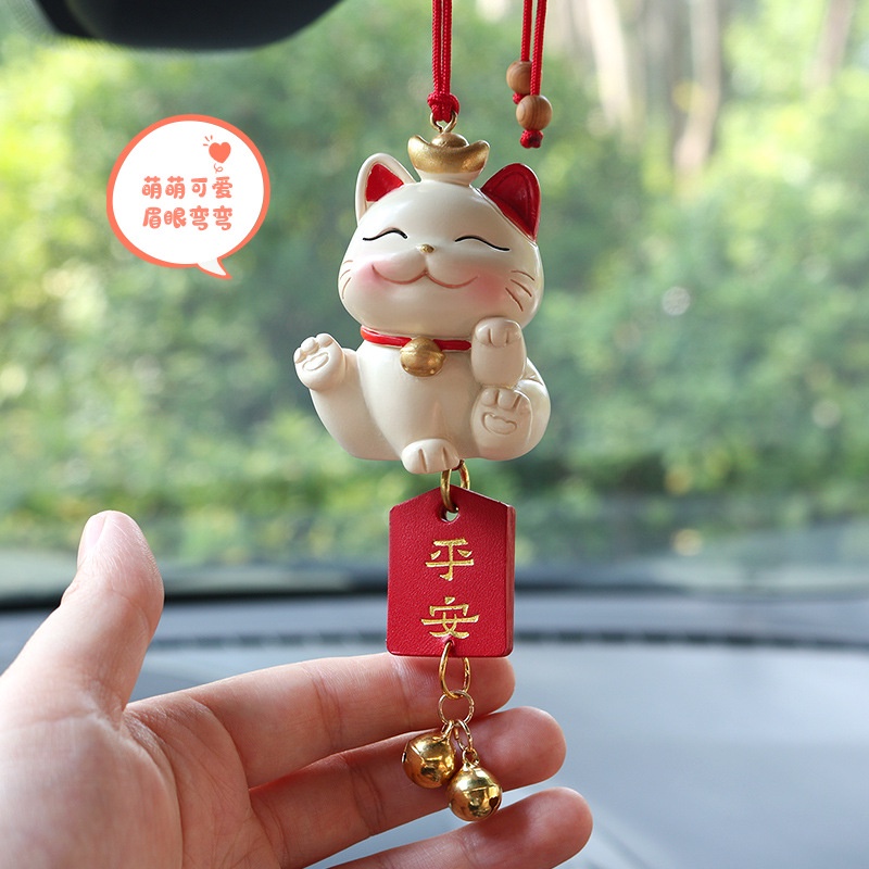 Dây treo trang trí gương chiếu hậu xe hơi hình mèo may mắn