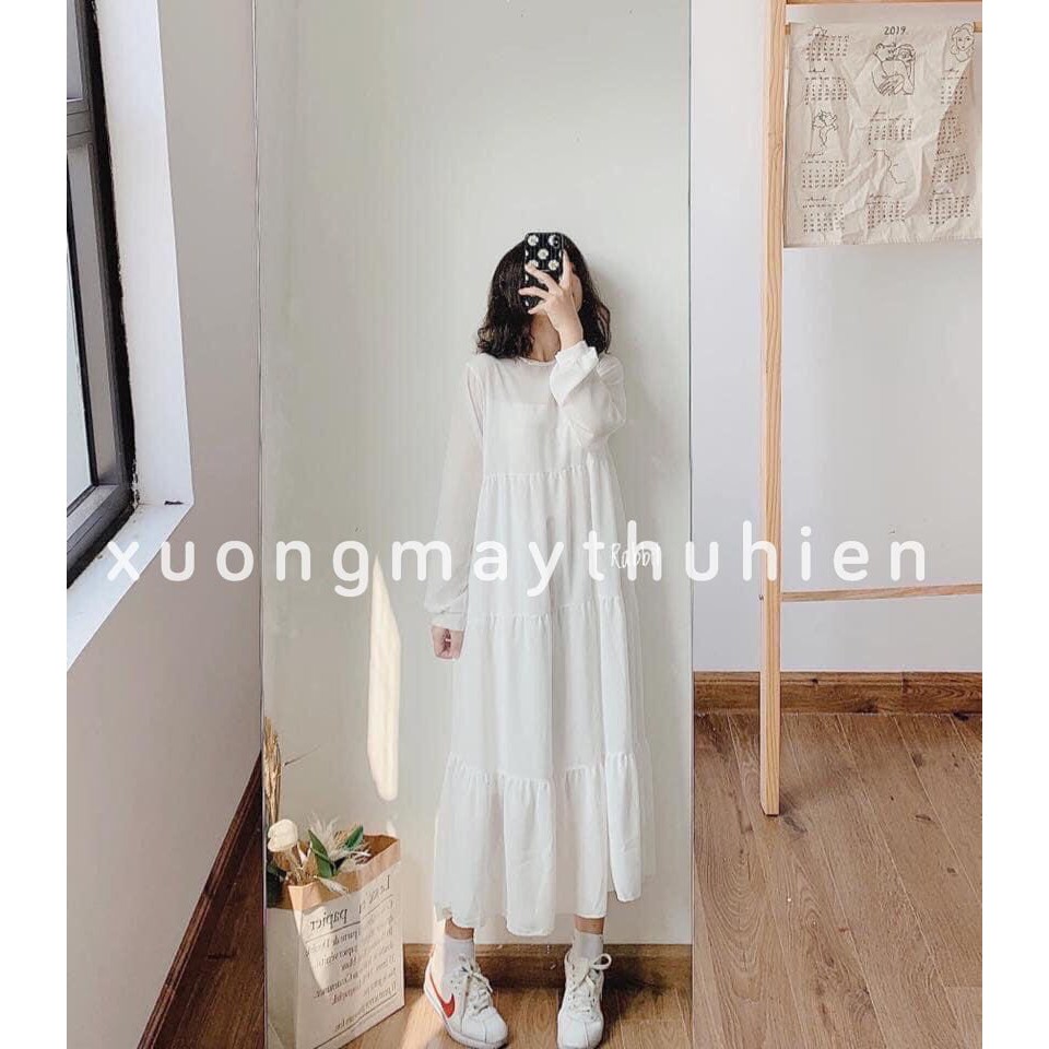 Váy Trắng Bánh Bèo Voan Tầng Vintage Chụp Ảnh Sống Ảo / Váy Babydoll Dáng  Dài | Shopee Việt Nam