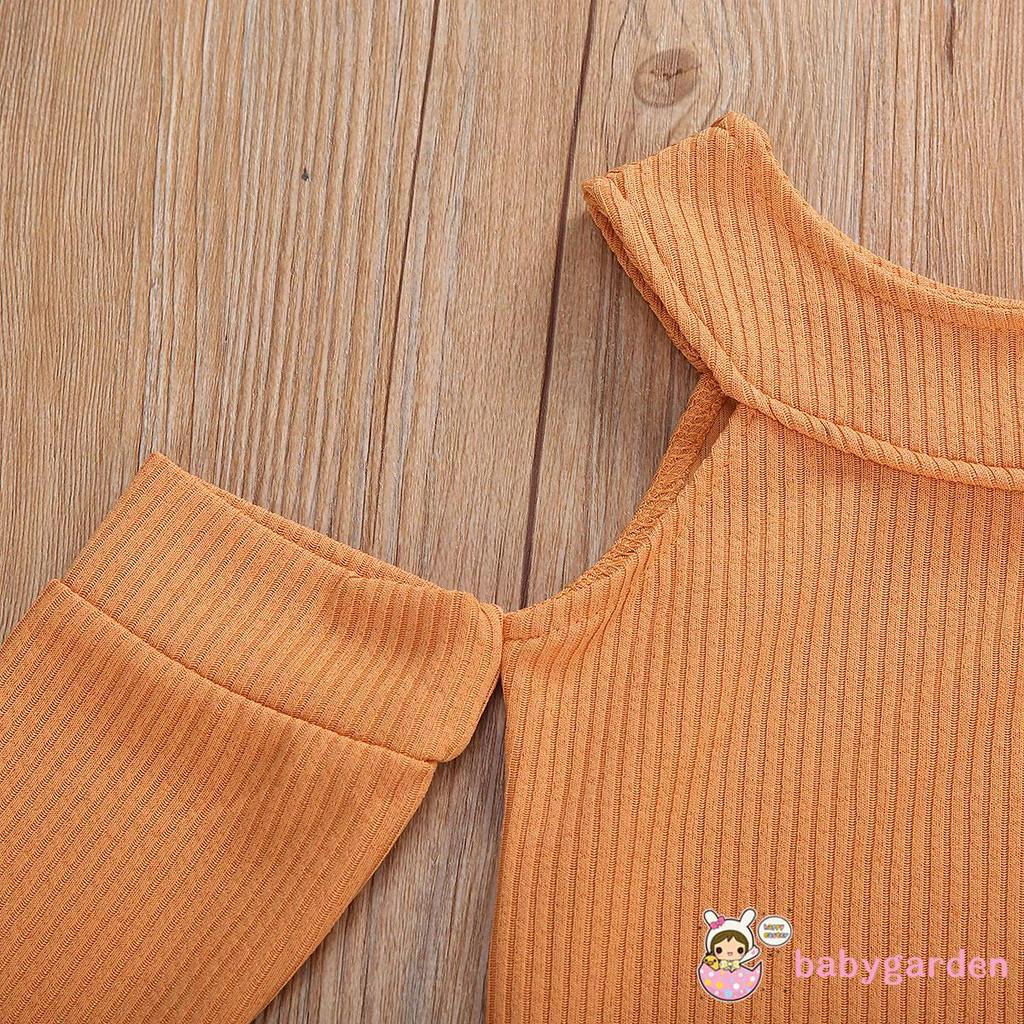 Set Áo Trễ Vai Và Quần Jeans Ống Loe Thời Trang Cho Bé Gái