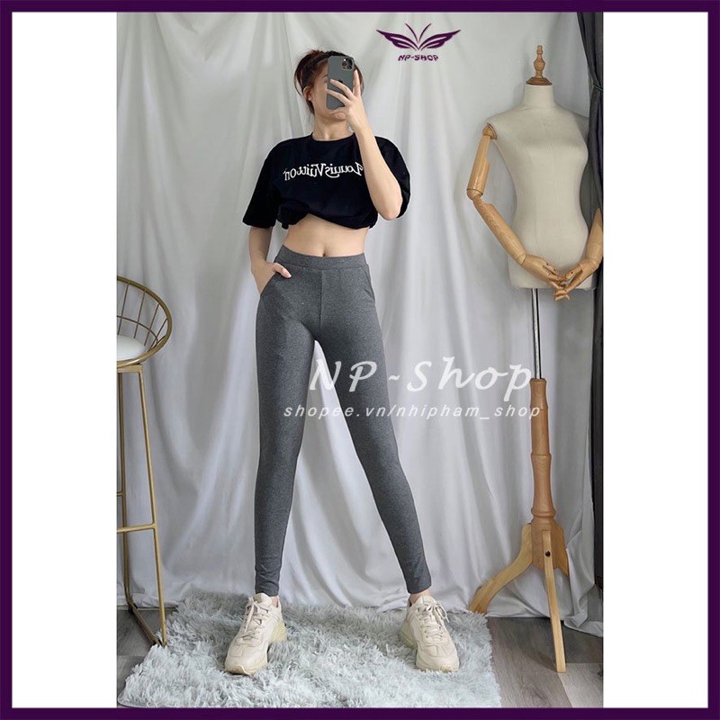 Quần legging nữ lưng cao co giãn dáng dài 2 màu xám, xám đậm NPQUAN020